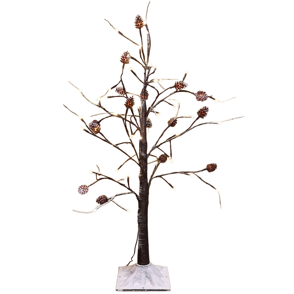 Samuel Alexander Warm White LED Pre Lit Snowy Brown Twig Christmas Tree with Pine Cones 3ft Image 1