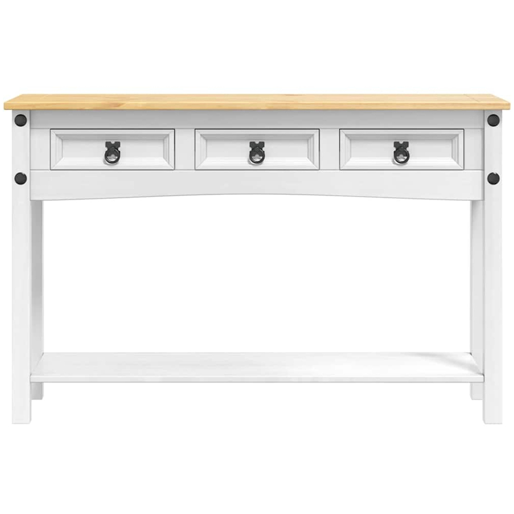 vidaXL Corona 3 Drawer Single Shelf White Solid Pine Wood End Table Image 4