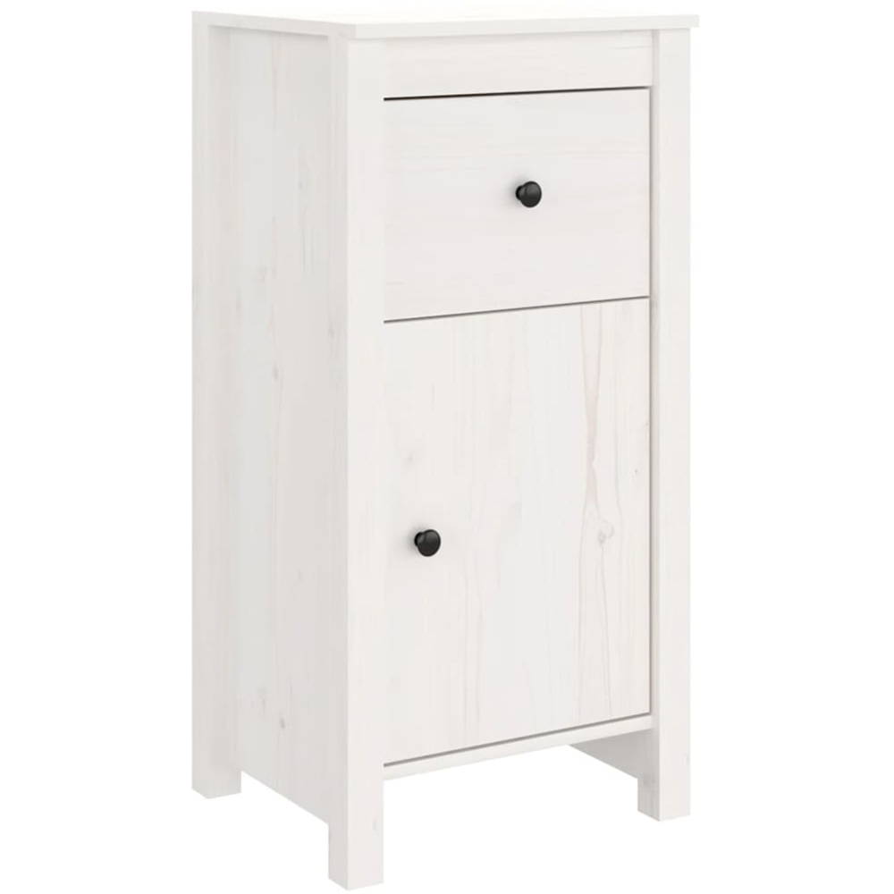 vidaXL Single Door Single Drawer White Solid Pine Wood Sideboard Set of 2 Image 7