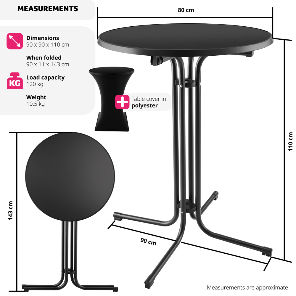 tectake Black Folding Bar Table Cover 90 x 110cm Image 9