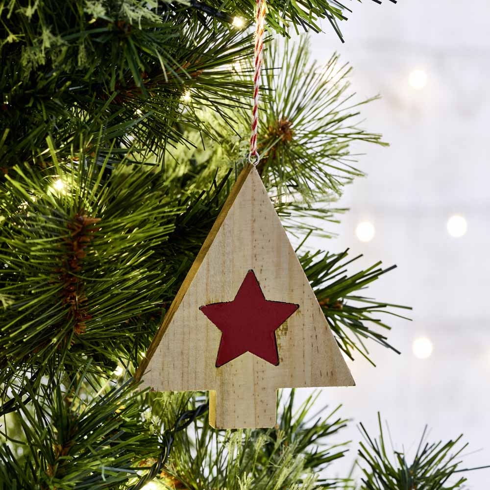Wilko Alpine Home Wooden Tree with Star Hanging Christmas Tree Decoration 10cm Image 2