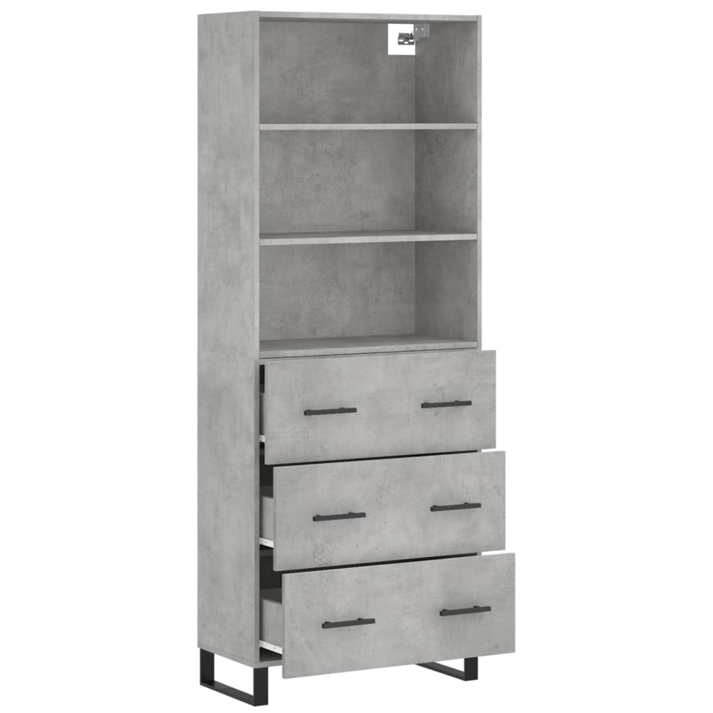 vidaXL 3 Drawer 3 Shelf Concrete Grey Highboard Image 4