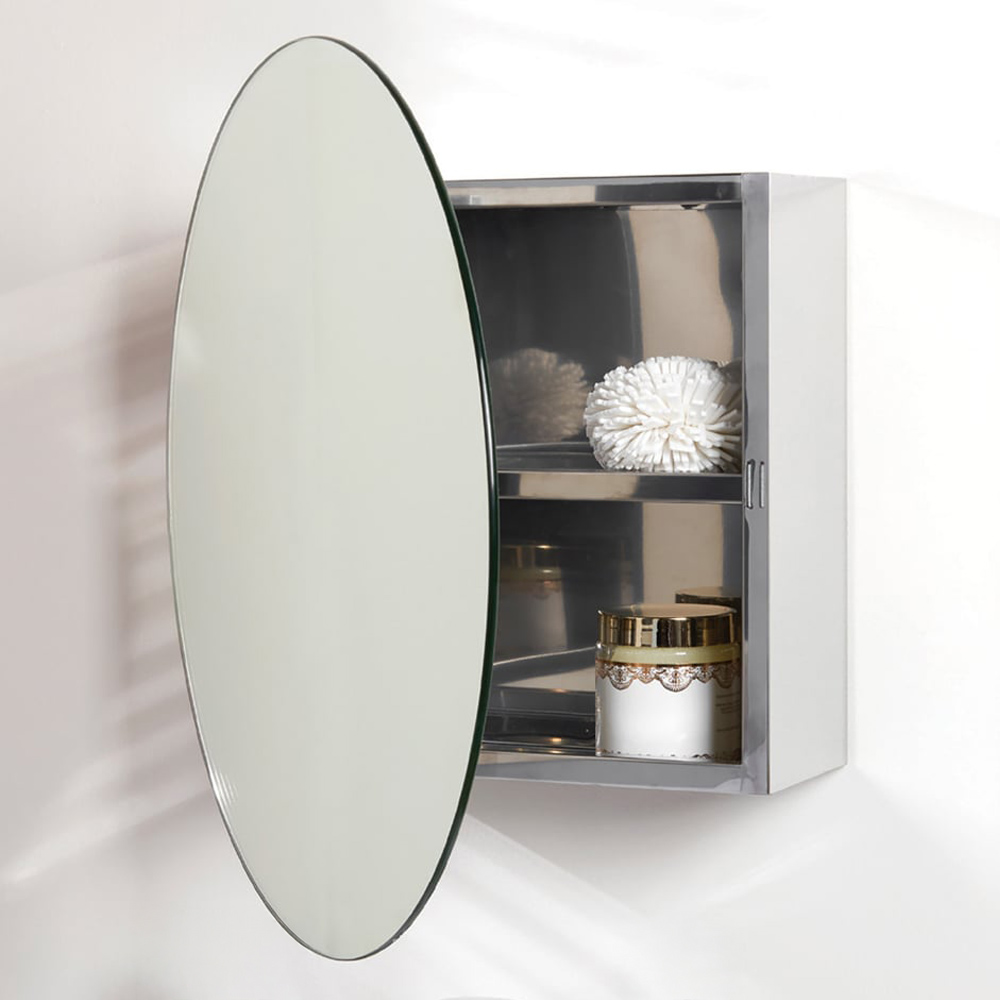 Silver Round Mirror Bathroom Cabinet Image 1