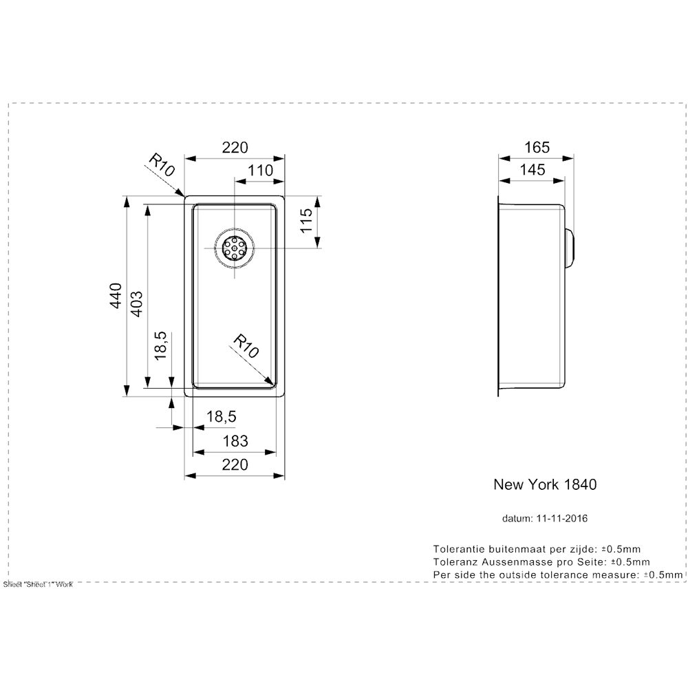 Reginox New York Silver Half Bowl Sink 180 x 400mm Image 3
