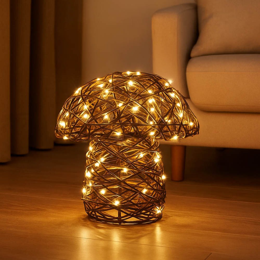 Garden Mile Warm White LED Rattan Mushroom Light 21cm Image 2