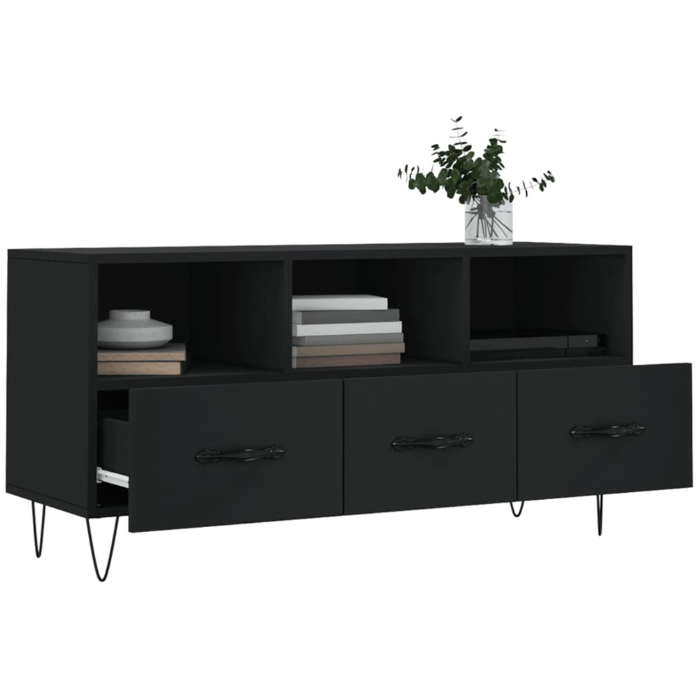 vidaXL 3 Drawer 3 Shelf Black TV Cabinet Image 4