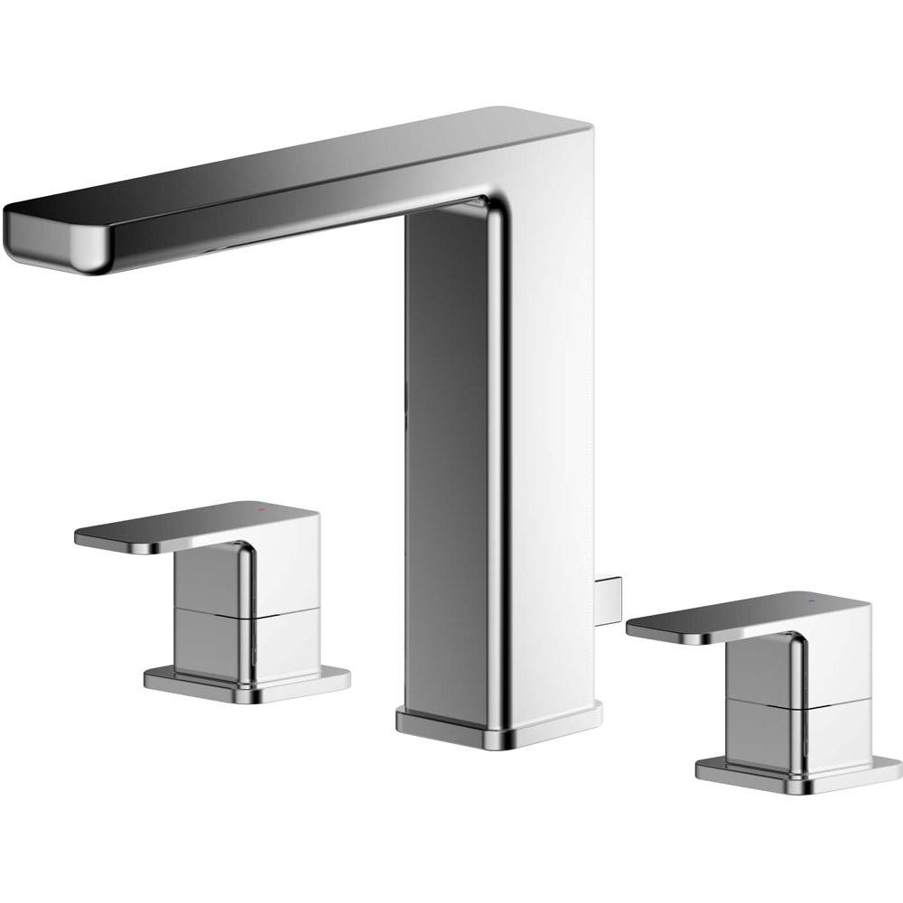 nuie Windon Chrome Deck Mounted 3 Tap Hole Basin Mixer with Pop Up Waste Image 1