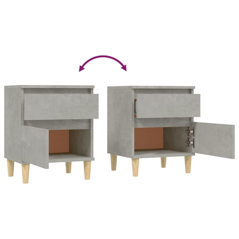 vidaXL Single Door Single Drawer Concrete Grey Bedside Cabinet Image 7