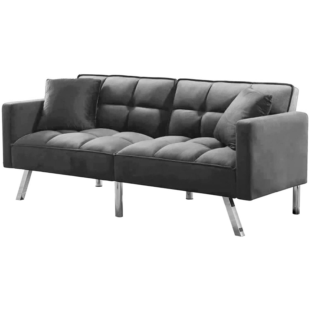 Portland 2 Seater Grey Velvet Sofa Bed with Pillows Image 2
