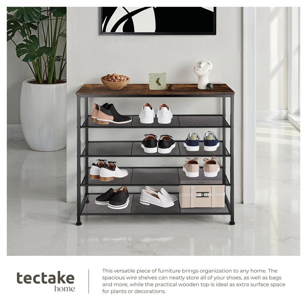 tectake Sheffield 4 Grid Shelf Dark Wood Shoe Rack Image 4