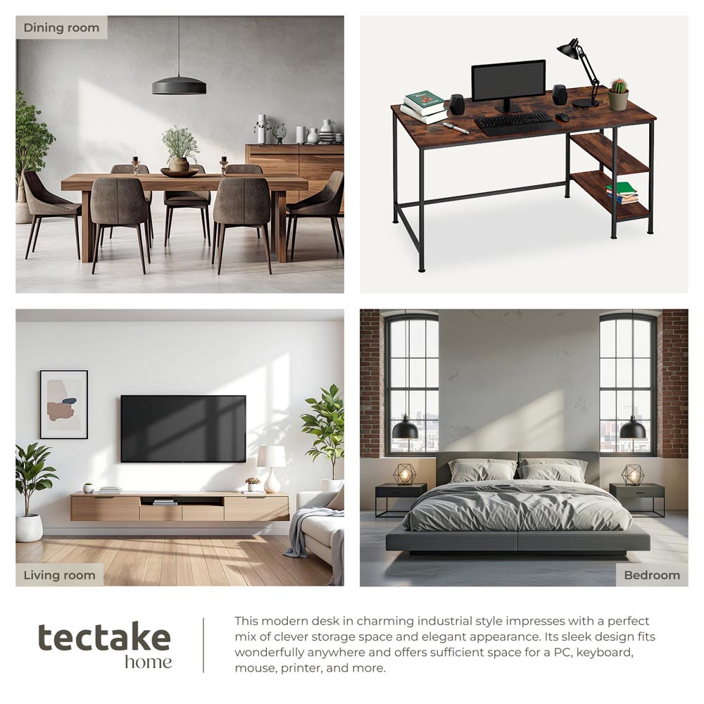 tectake Donegal 2 Shelf Industrial Dark Wood Office Desk Image 5