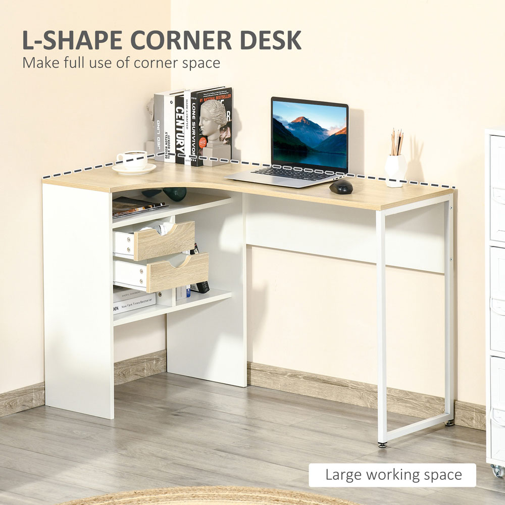 Portland L-Shaped Corner Computer Desk Study Table Light Brown Image 5