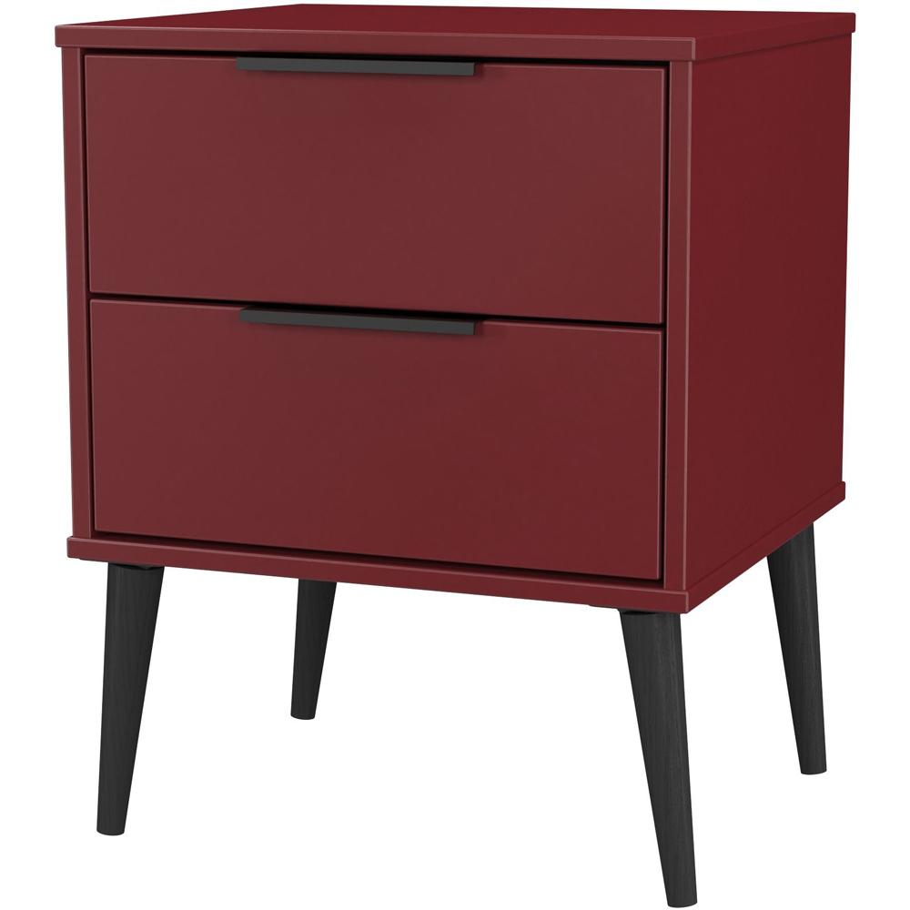 Crowndale Hong Kong 2 Drawer Matt Red and Black Compact Bedside Cabinet Ready Assembled Image 2