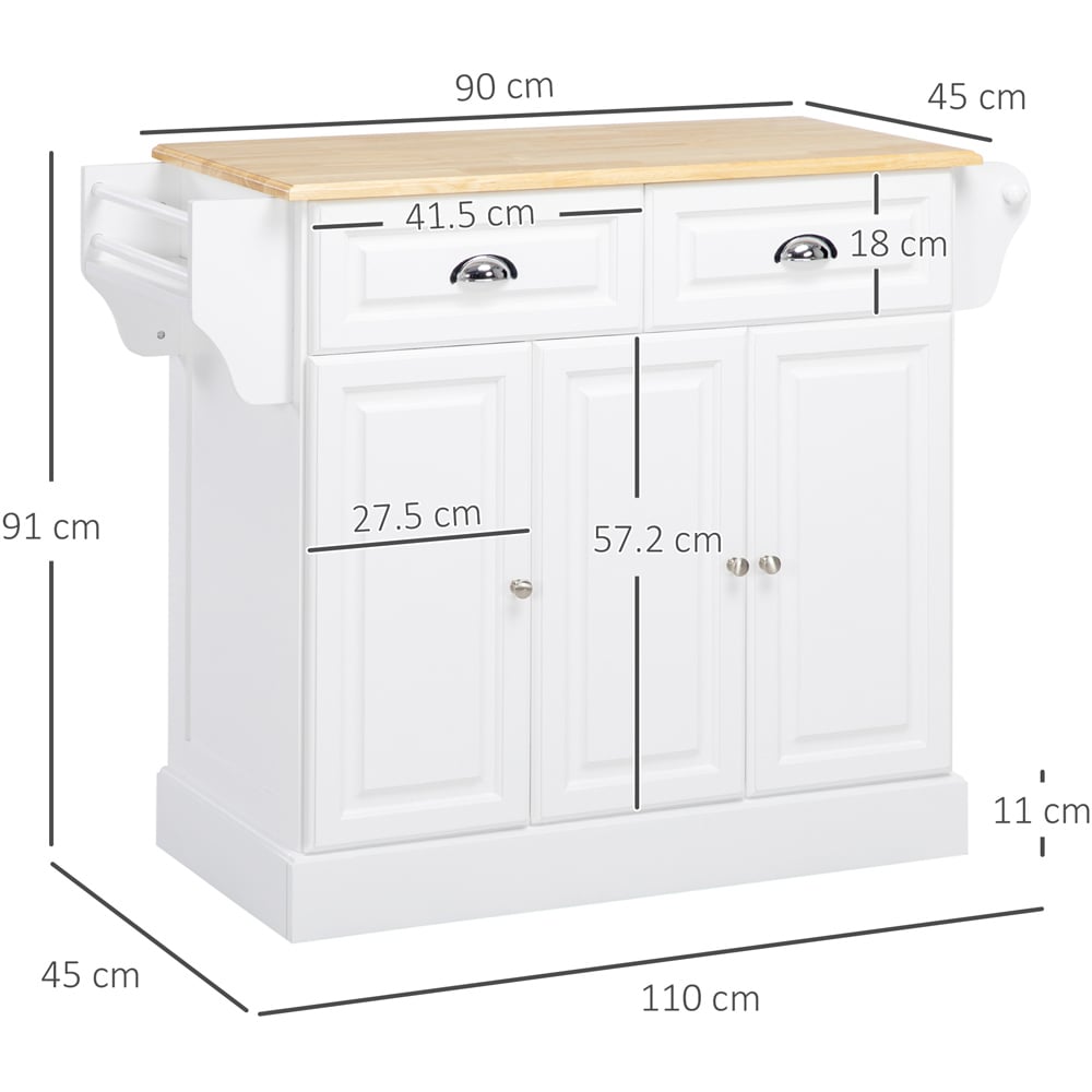 Portland 3 Door 2 Drawer White Kitchen Island Trolley Image 7