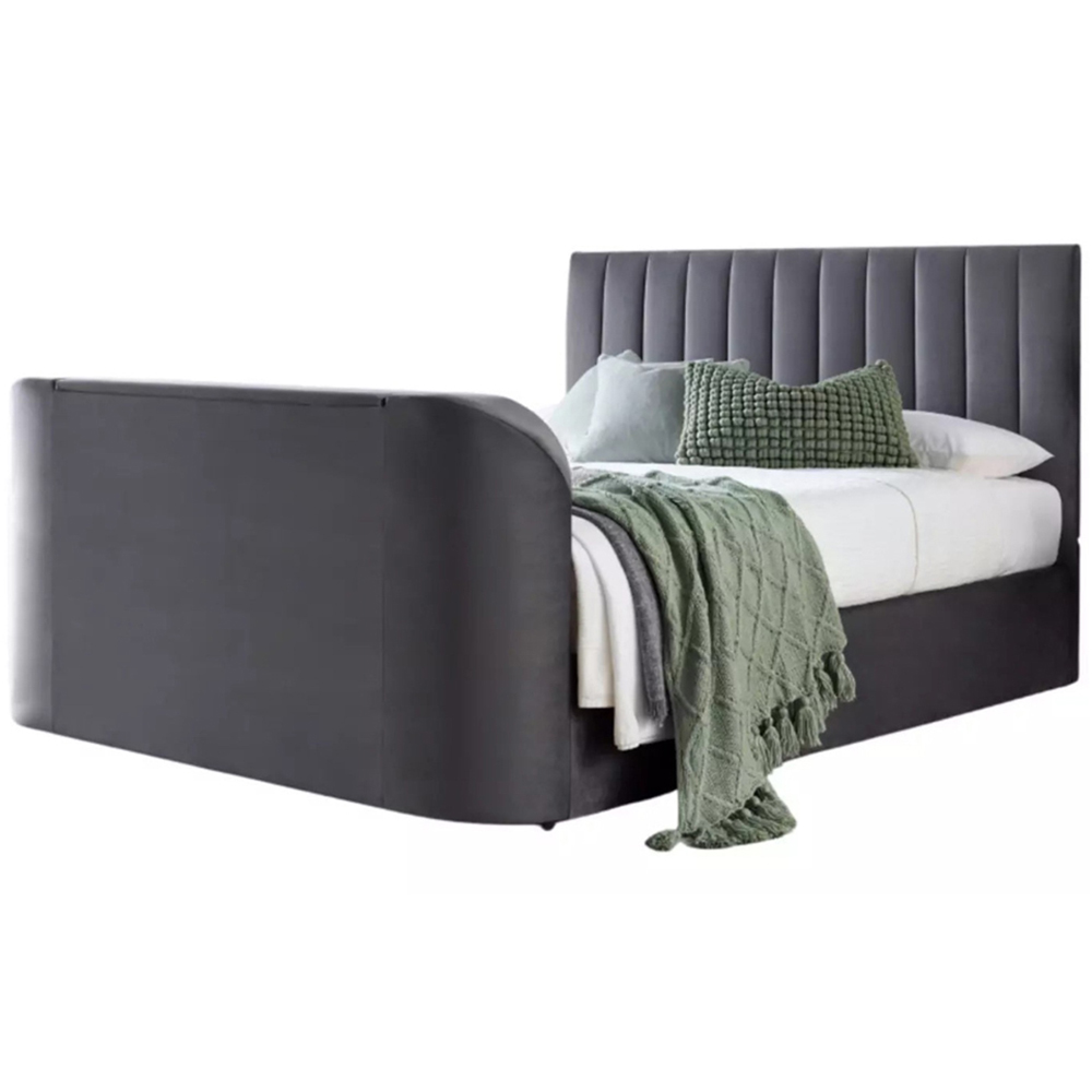 Webb Daniels Nova Super King Size Grey Velvet Ottoman Media TV Bed Image 2