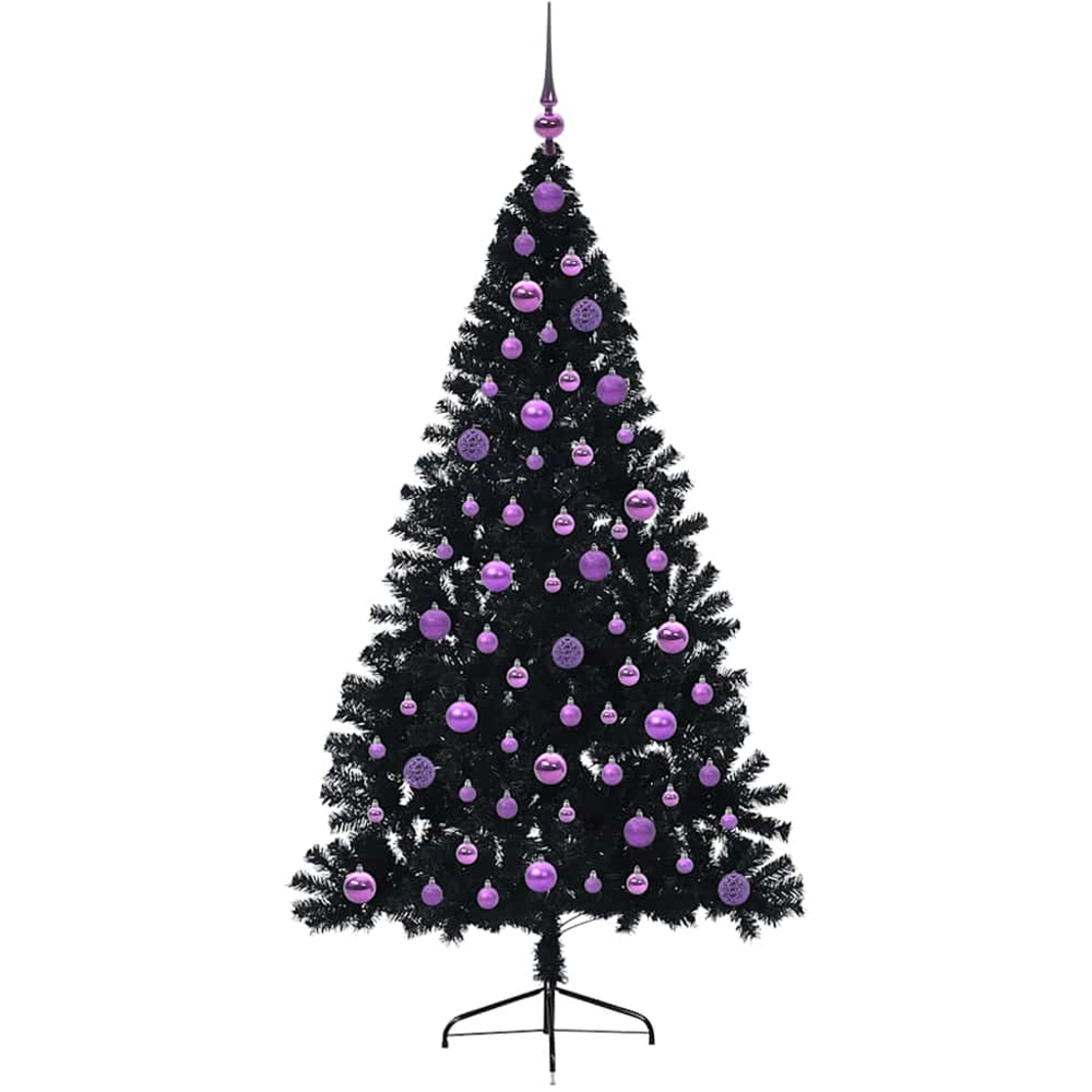 vidaXL Pre-Lit Lilac Bauble Black Artificial Christmas Tree 6ft Image 2