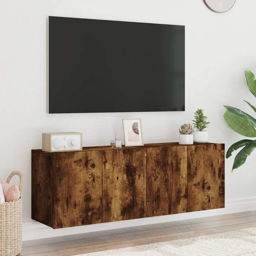 vidaXL 4 Door Smoked Oak Wall Mounted TV Cabinet Image 4