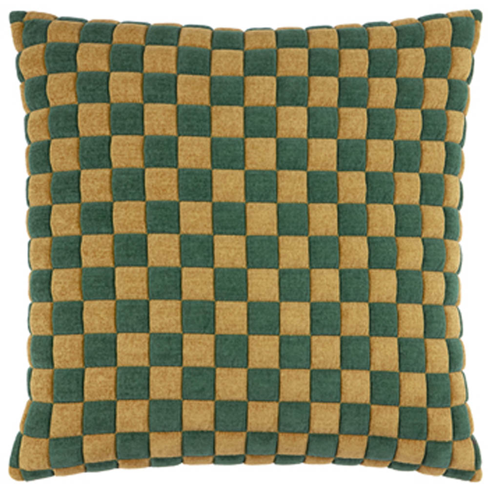 Furn Softie Green Checkerboard Quilted Reversible Cushion 50 x 50cm Image 1