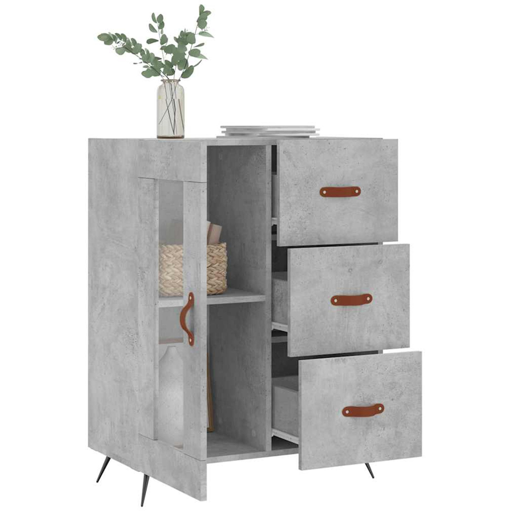 vidaXL Single Glass Door 3 Drawer Concrete Grey Wooden Sideboard Image 4
