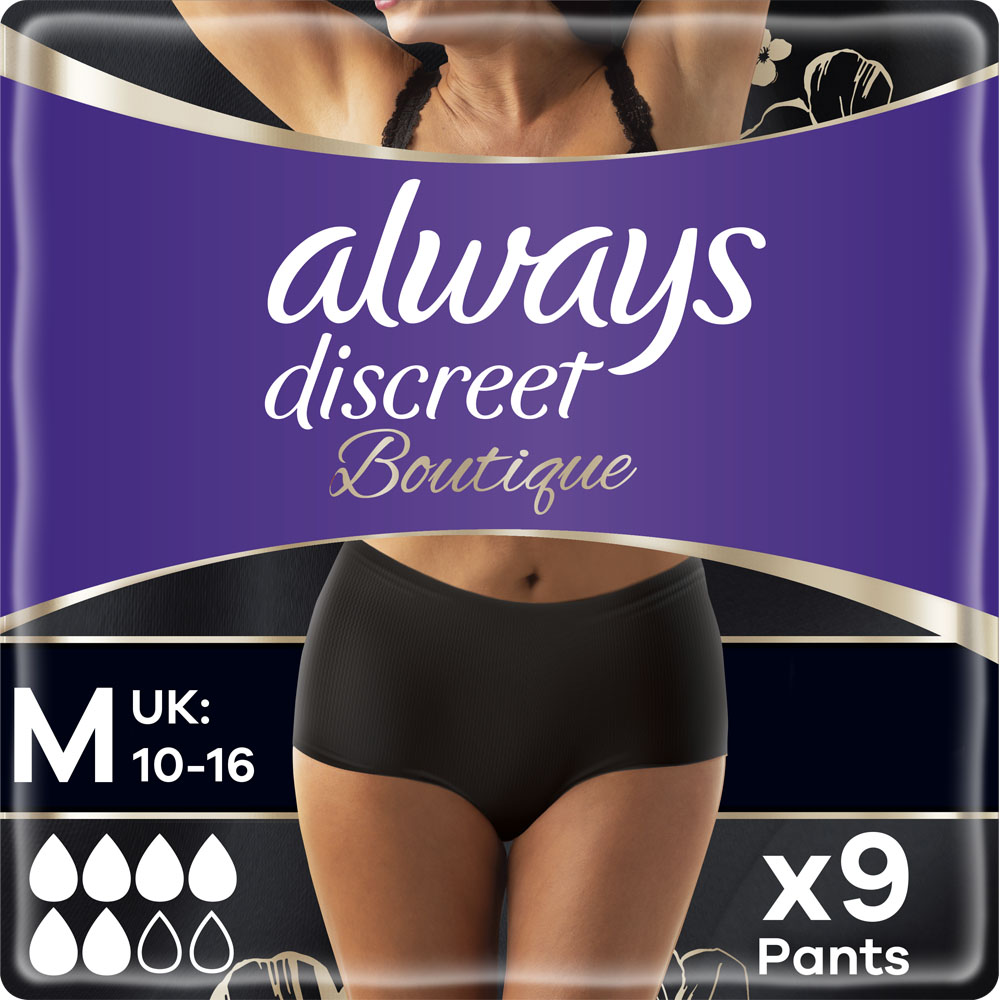 Always Discreet Boutique Black Incontinence Pants Medium Plus 9 Pack Image 2
