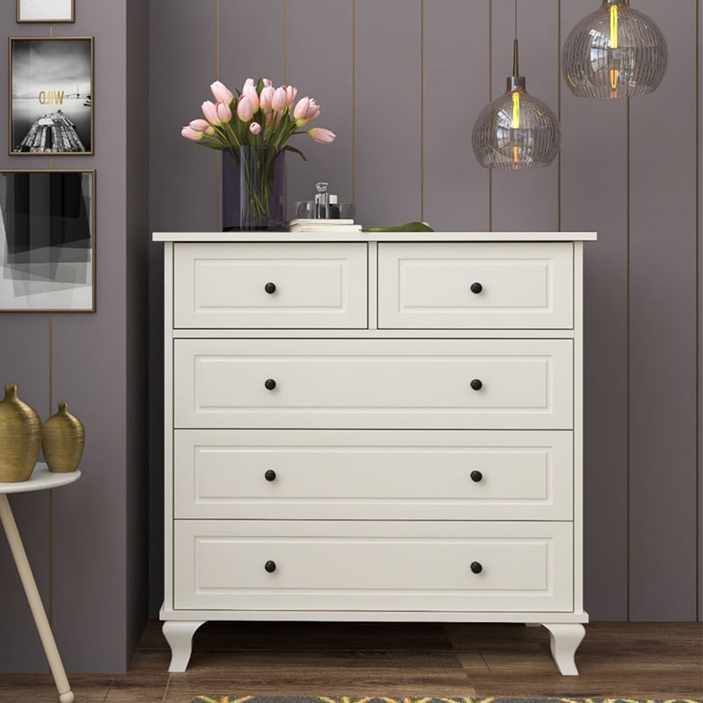 Evu MAISON 5 Drawer White Chest Of Drawers Image 3