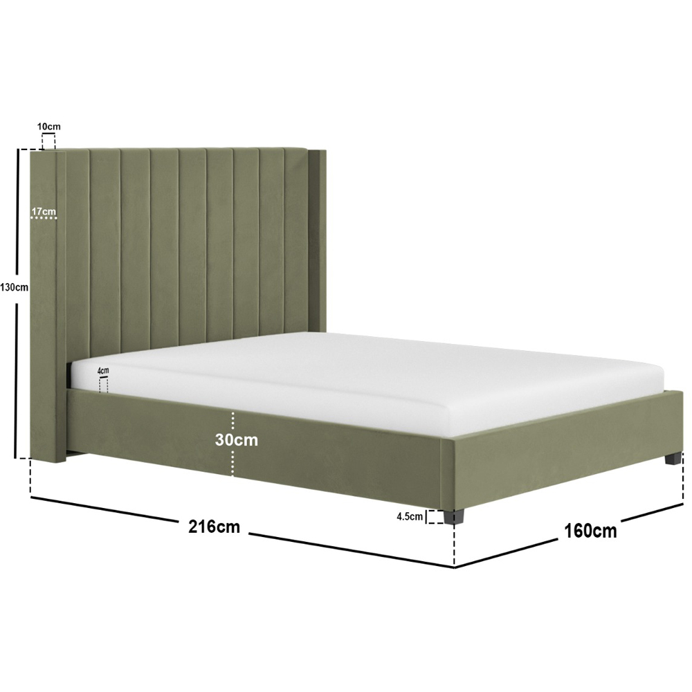 Flair Tiggy King Size Khaki Velvet Ottoman Bed with Winged Headboard Image 7