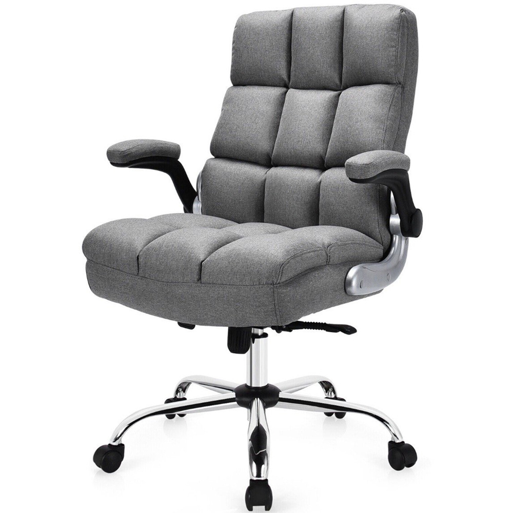 Costway Grey Linen Upholstered Office Chair Image 2