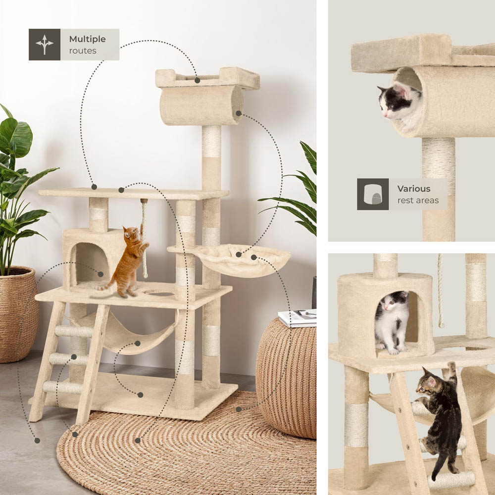 tectake Stokeley Beige Cat Tree with Scratching Post 141cm Image 7