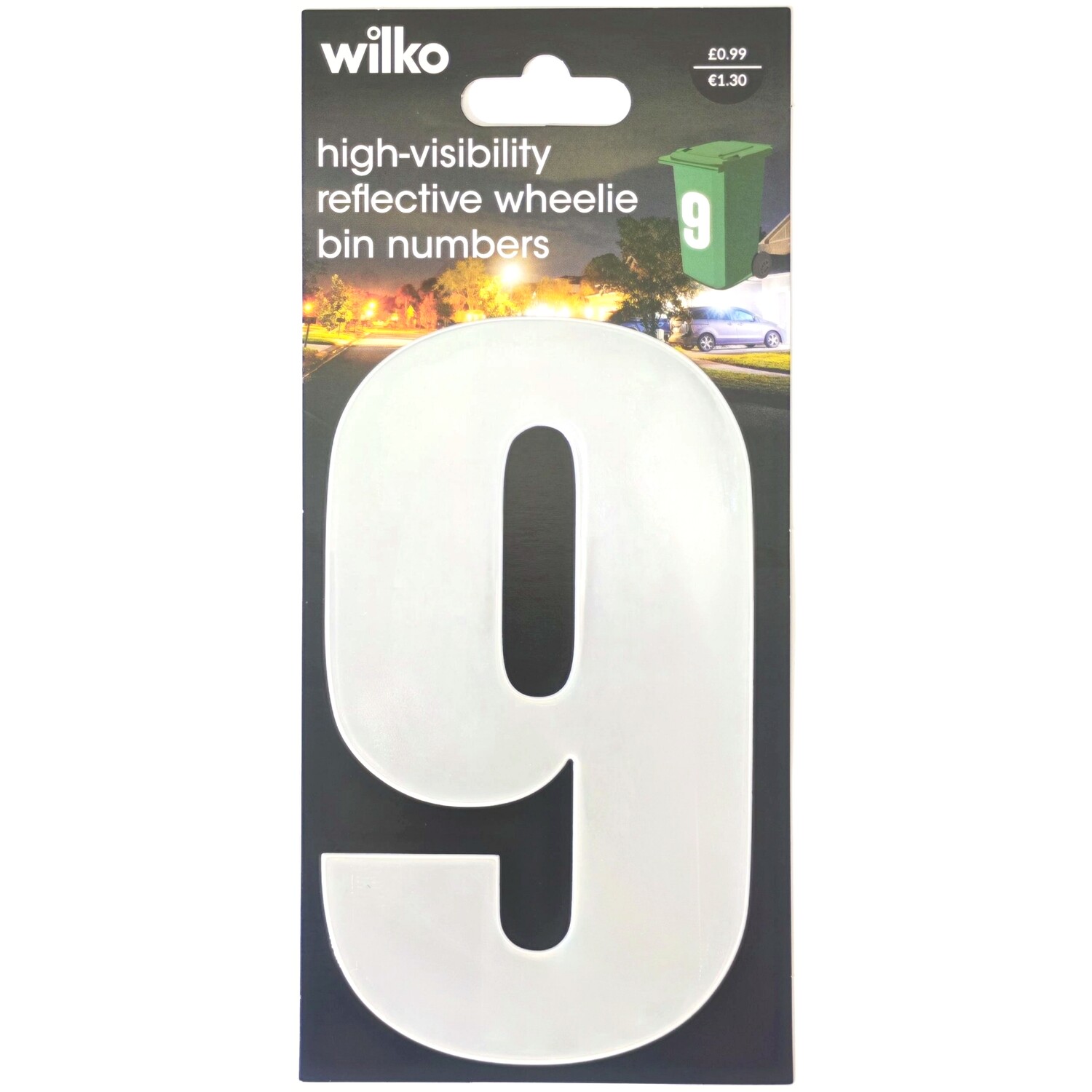 High Visibility Reflective Wheelie Bin Number White 9 Image 2