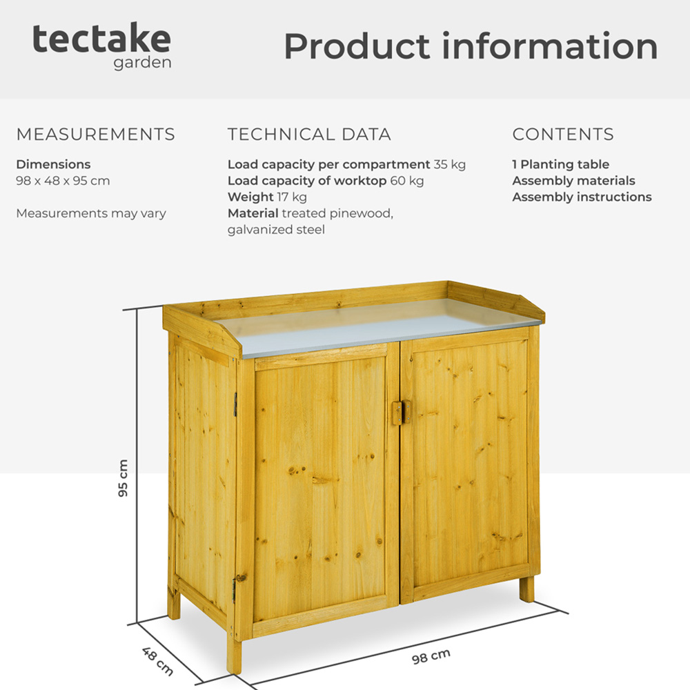 tectake Vita 2 Door Garden Storage Cabinet with Galvanised Zinc Worktop Image 8