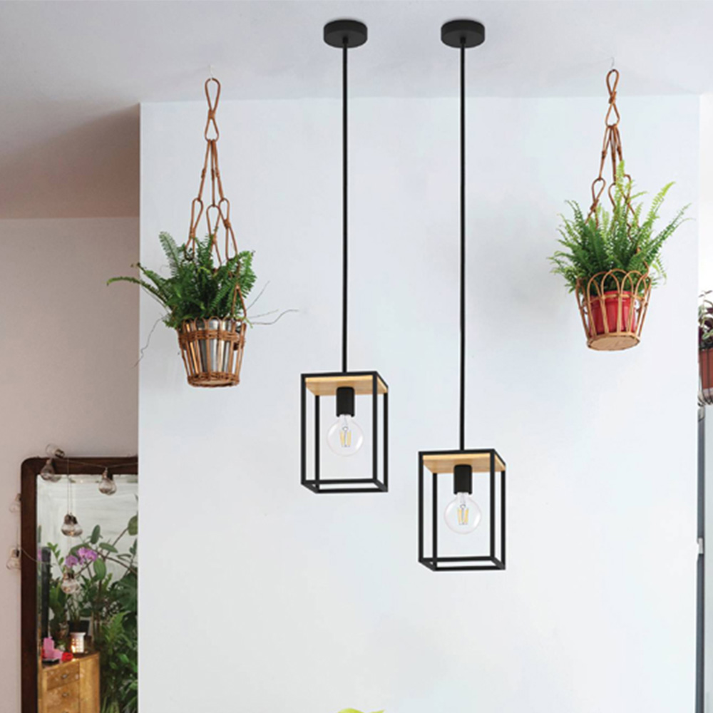 EGLO Libertad Caged Black Wooden Pendant Light Image 3