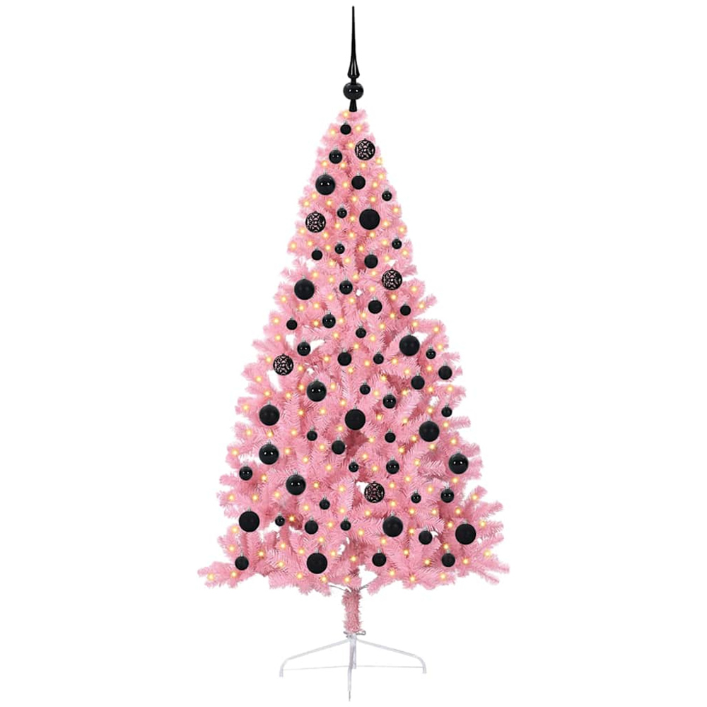 vidaXL Pre-Lit Black Bauble Pink Artificial Christmas Tree 6ft Image 1