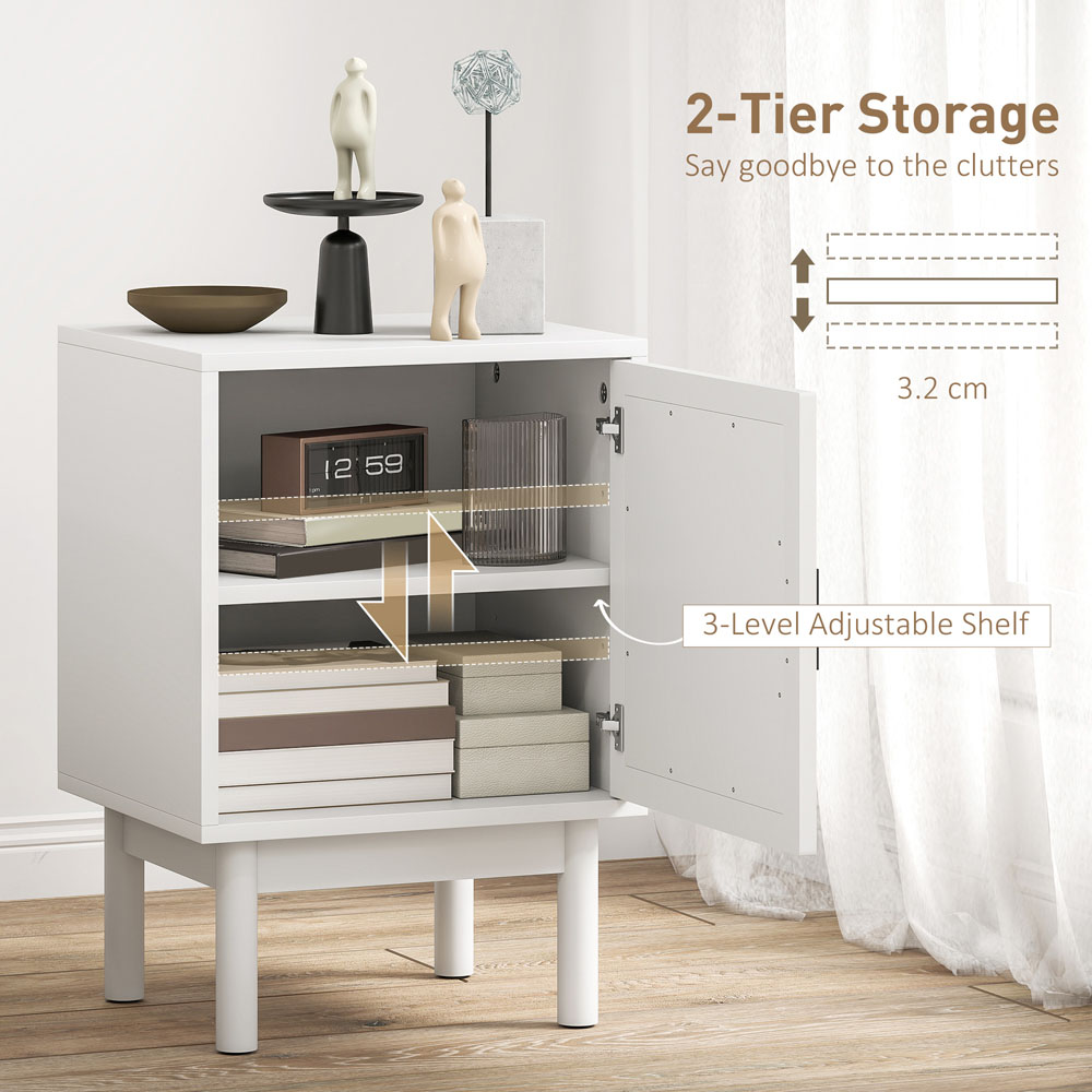 HOMCOM Boho Rattan Single Door White Bedside Table Image 6