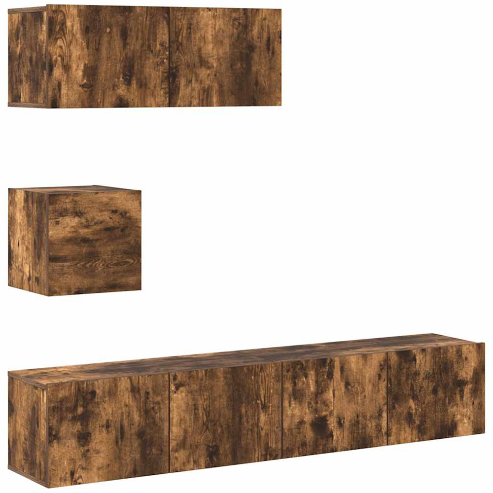 vidaXL 4 Piece Smoked Oak Wall Mounted TV Cabinet Set Image 2