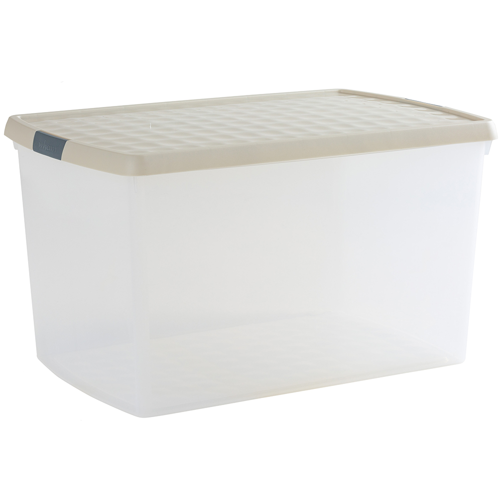 Wham Clip 62L Clear Stone and Slate Grey Rectangular Storage Box with Lid 4 Pack Image 1