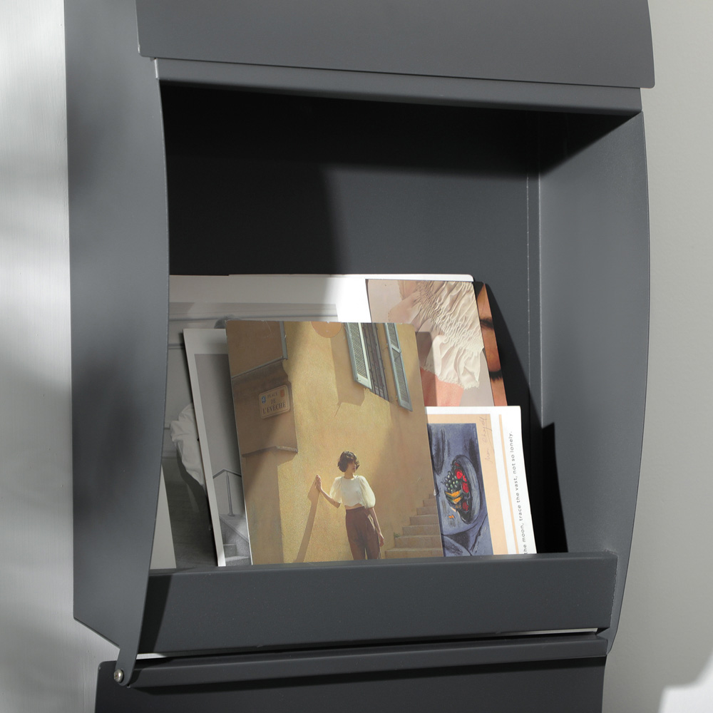 HOMCOM Anthracite Grey Weatherproof Wall Mounted Letter Box with Keys Image 4
