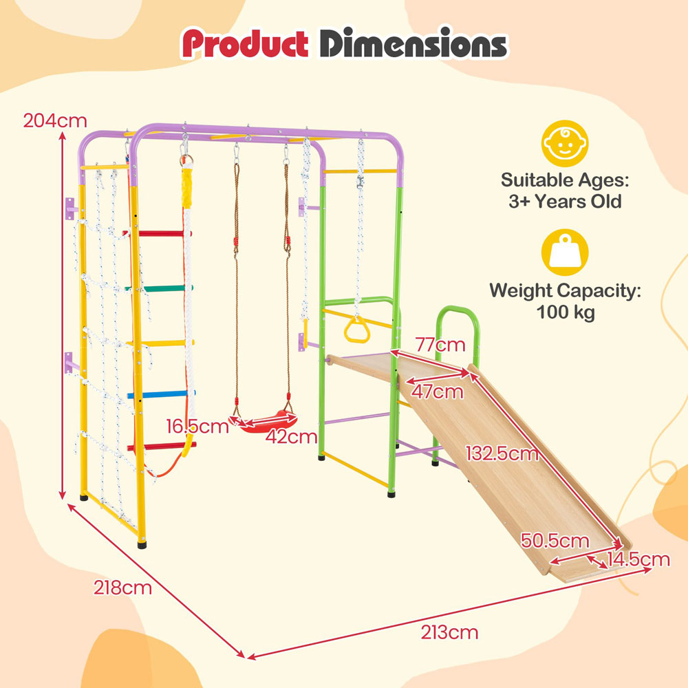Costway Colourful 8-in-1 Indoor Jungle Gym Metal Climbing Play Set Image 7