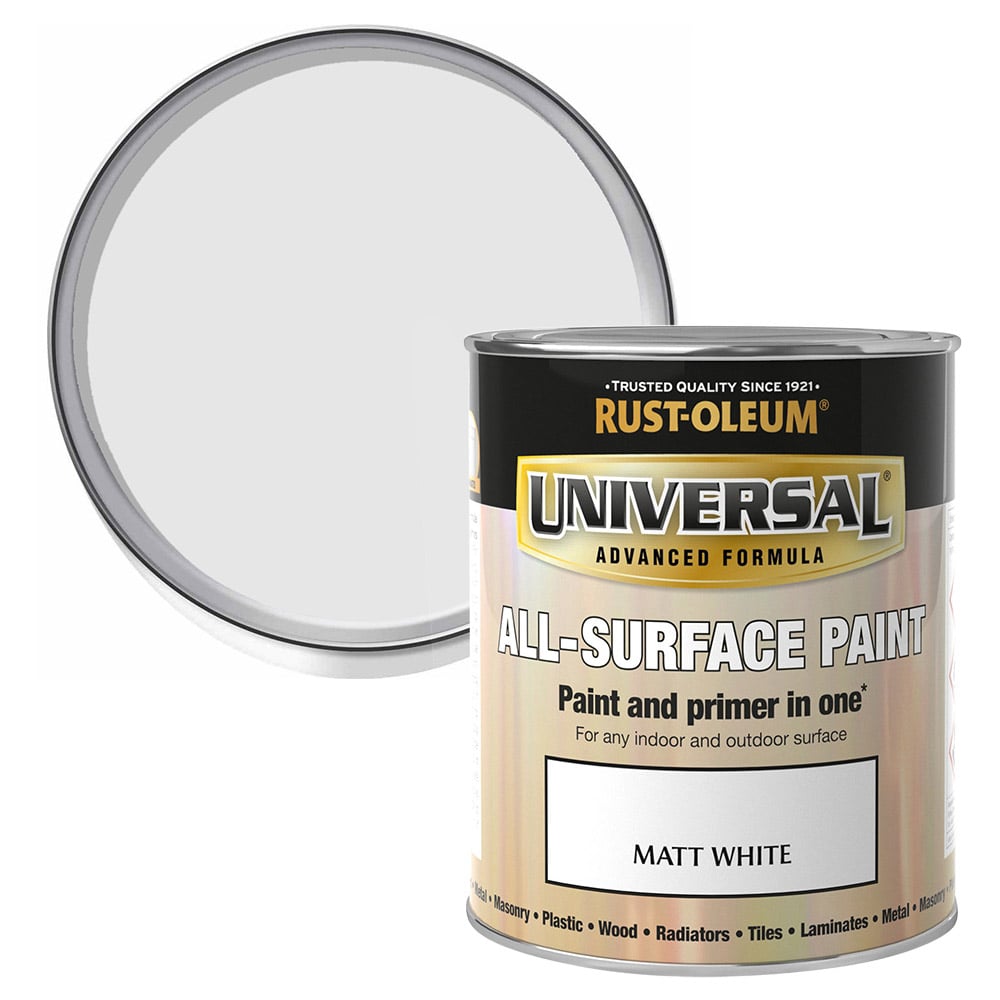 Rust-Oleum Universal All Surface Matt White Paint 250ml Image 1