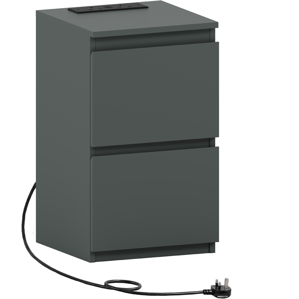 VIDA DESIGNS Denver 2 Drawer Green Bedside Chest with Power Outlet Image 2