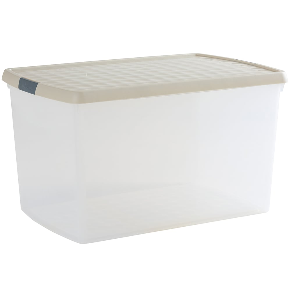Wham Clip 62L Clear Stone and Slate Grey Rectangular Storage Box with Lid 3 Pack Image 1