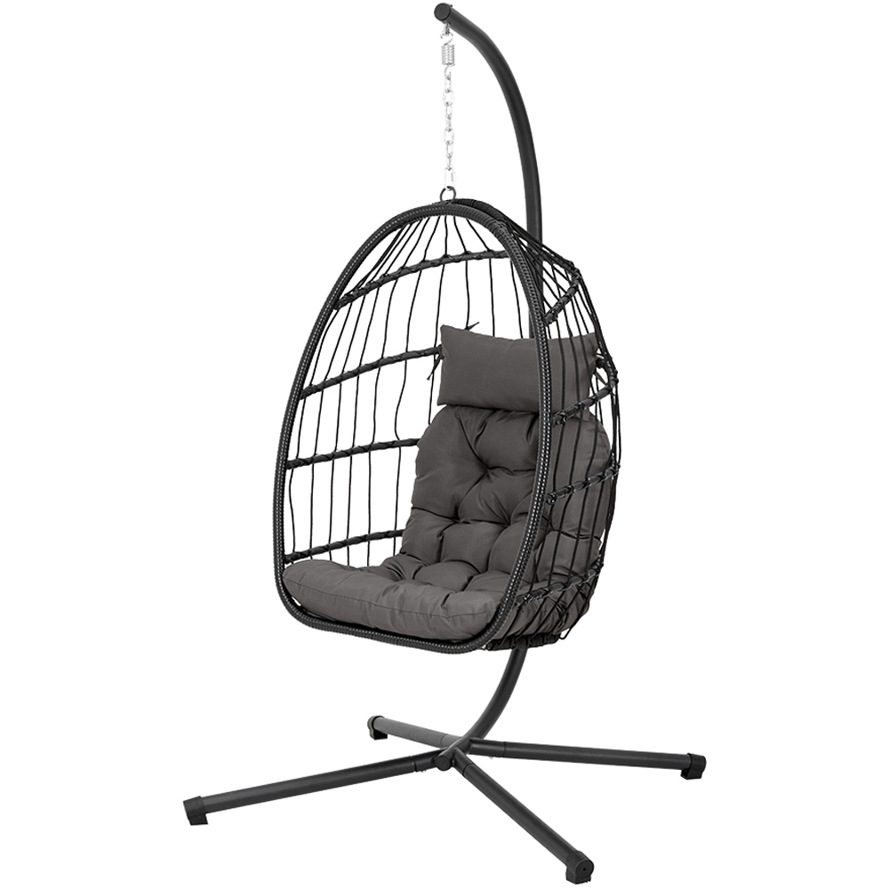 Living and Home Black Linear Wicker Hanging Egg Chair Image 2