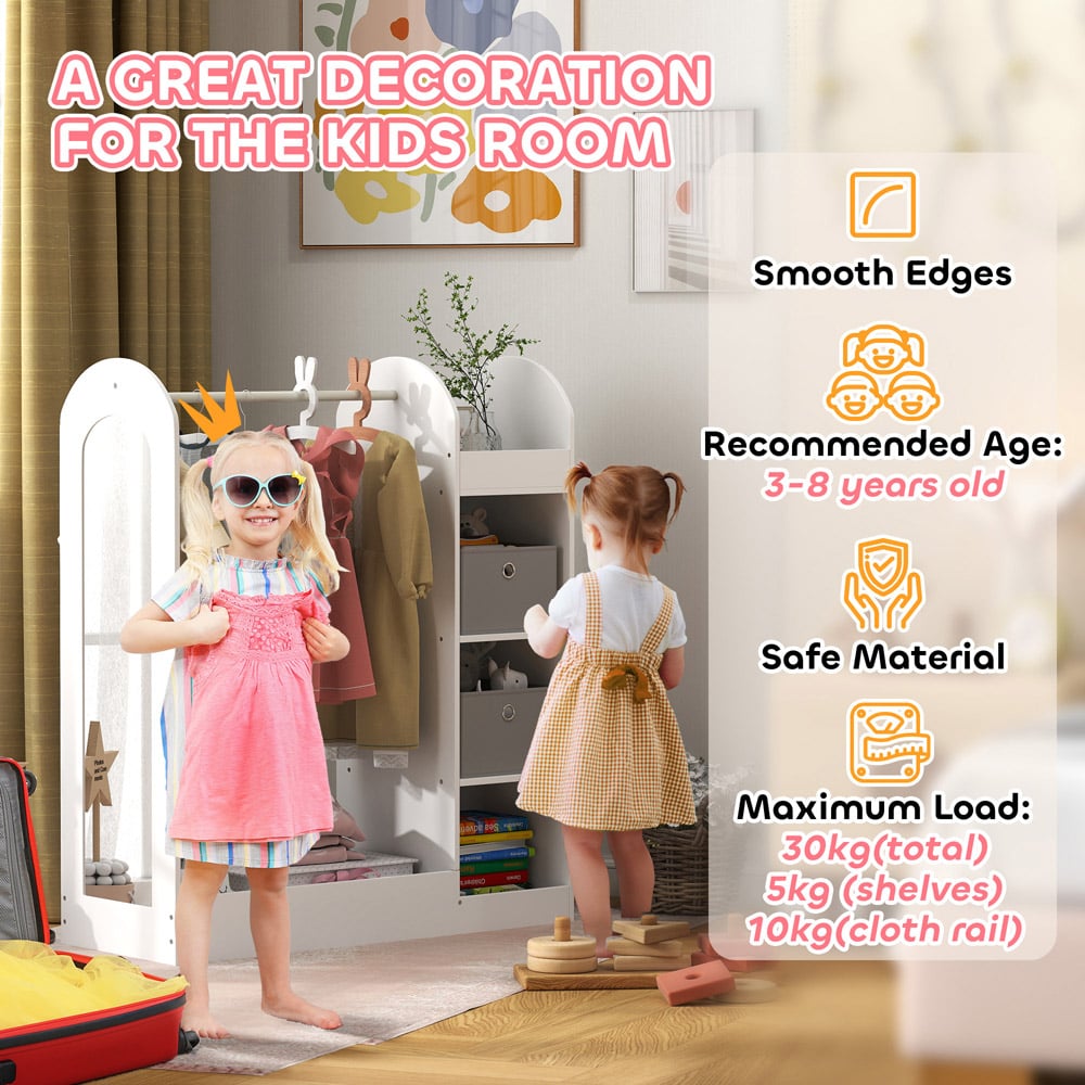 AIYAPLAY White Kids Cloth Rail with Storage Shelf and Mirror Image 6