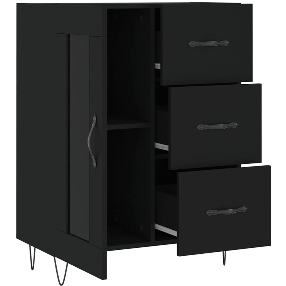 vidaXL Single Glass Door 3 Drawer 2 Shelf Black Wooden Sideboard Image 6