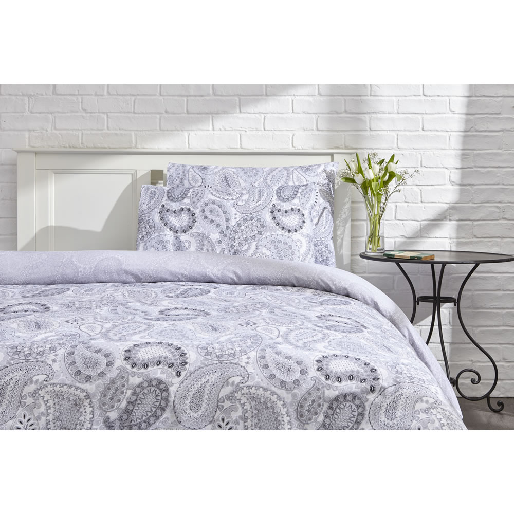 Wilko Paisley Print Grey Double Duvet Set Wilko