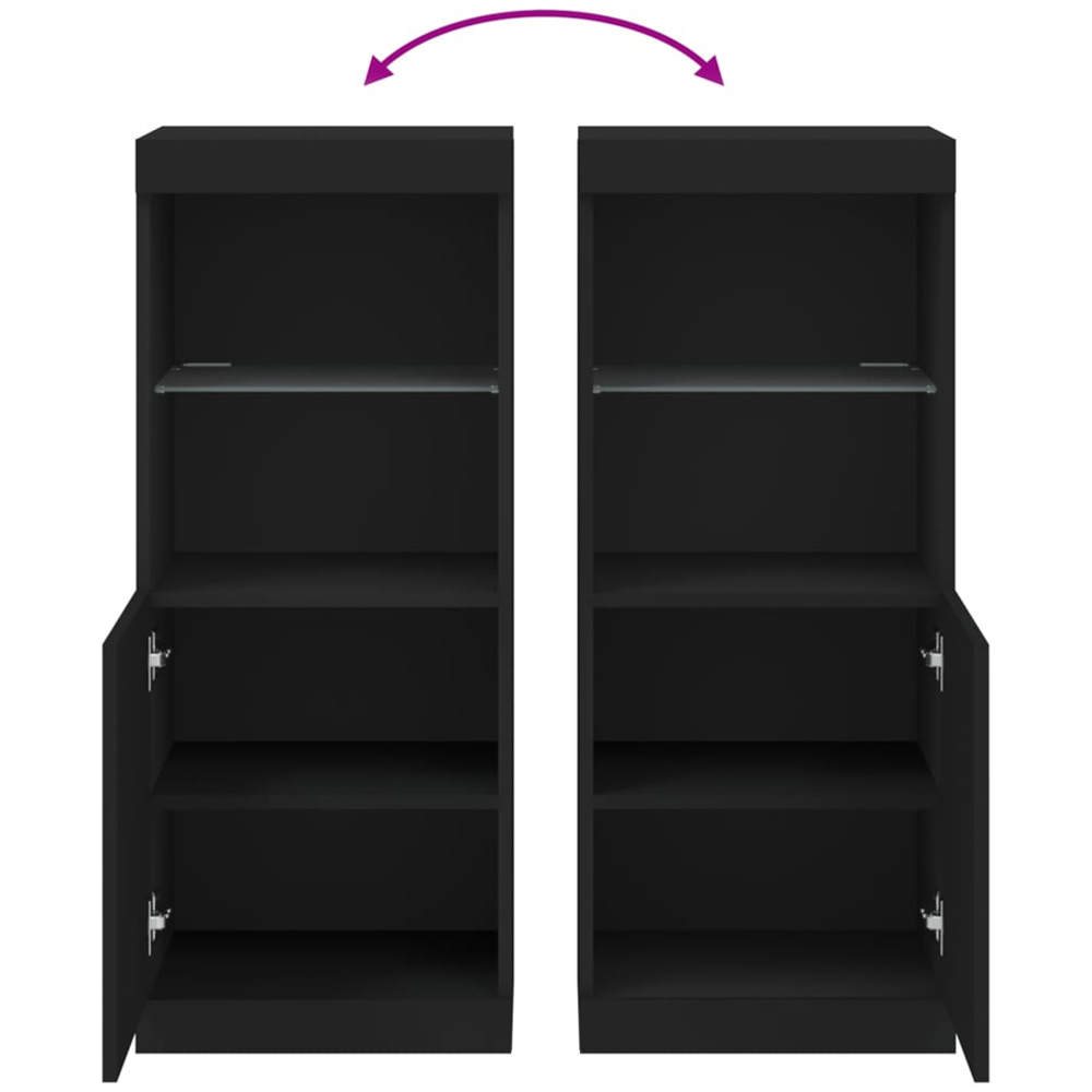 vidaXL Single Door 2 Shelf Black Wooden Sideboard with LED Lights Image 9