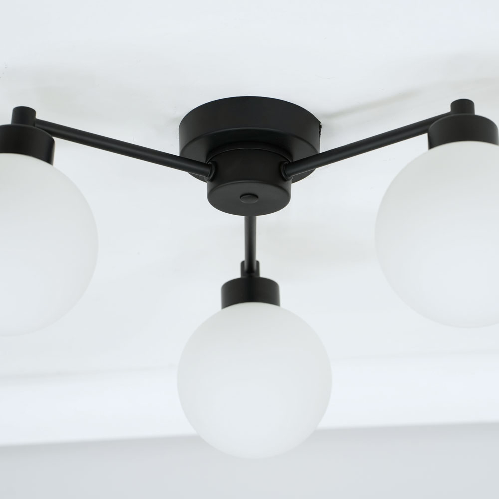 ValueLights Jonah Matt Black 3 Arm Globe Ball Shade Flush LED Ceiling Light Image 4
