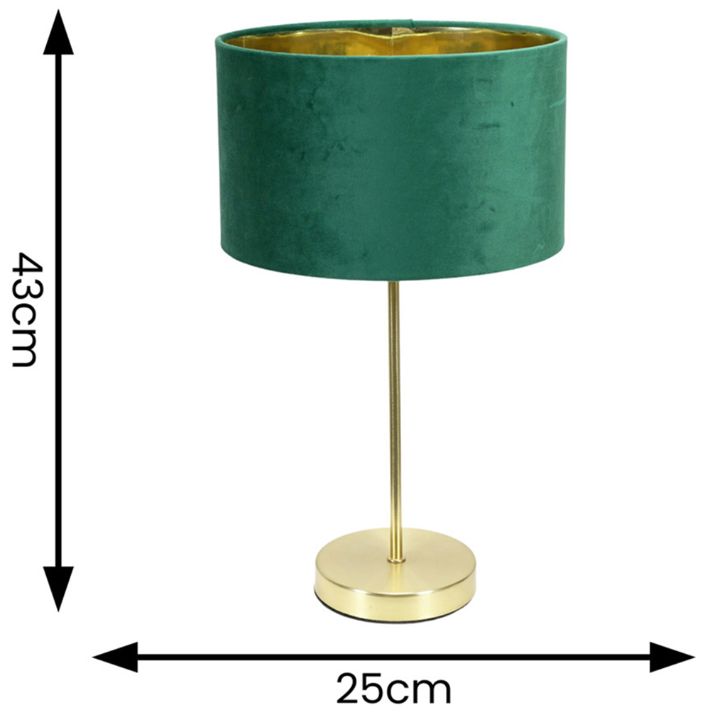 ValueLights Charlie Metallic and Green Velvet Shade Gold Table Lamp and Bulb Image 4