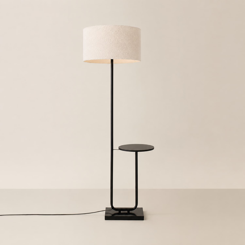 ValueLights Tavel Cream Boucle Fabric Shade Black Shelf Floor Lamp with Bulb Image 3