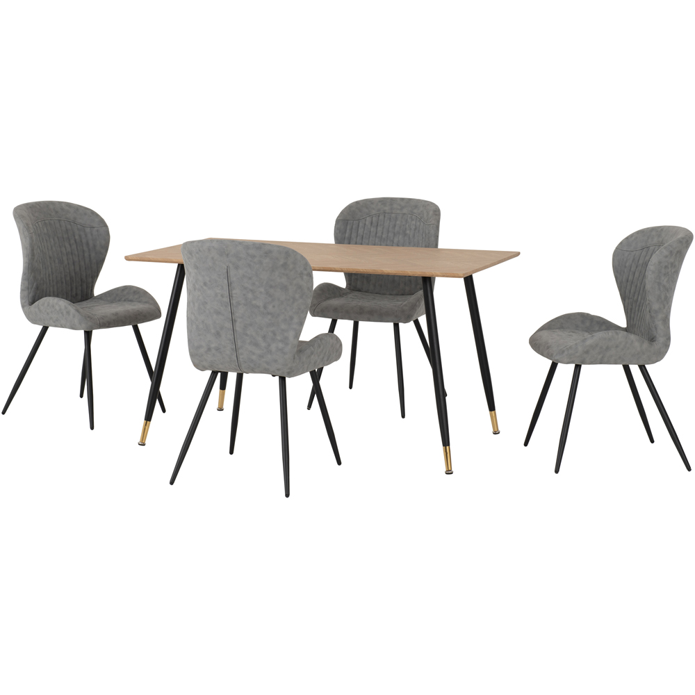 Seconique Hamilton Quebec Oak Effect PU 4 Seater Dining Table Set Grey Image 2