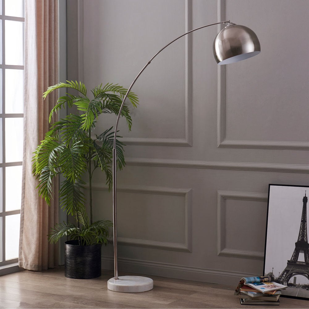 Teamson Home Arquer Arc Marble Base Nickle Finished Shade Floor Lamp Image 2
